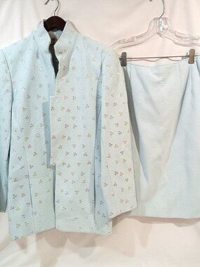 Noviello Bloom Suits Size 6 Vintage Women 2 Piece Outfit Skirt Suit Arctic Blue